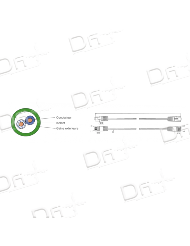 Cordon Patch Téléphonique 1 Paire UTP Vert 0,5m - C45UV05 - dfiplus