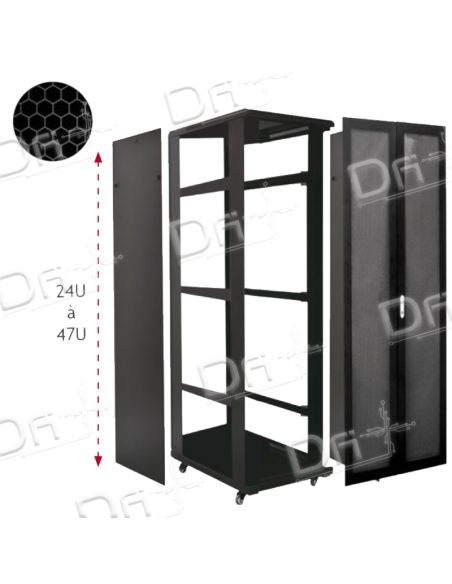 Baie Serveur 19" 47U 600x1000 AV&AR Ajourées KIT - BS4761SAK - dfiplus