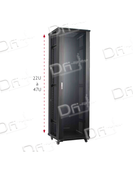 Baie Réseau 19" 24U 600x600 AV Vitrée - AR Pleine SP - BR2466SP - dfiplus