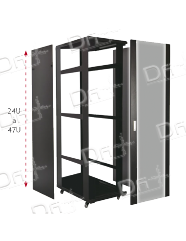 Baie Réseau 19" 24U 600x800 AV Vitrée - AR Pleine KIT- BR2468K - dfiplus