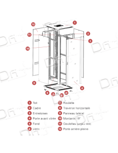 Baie Réseau 19" 24U 600x800 AV Vitrée - AR Pleine KIT- BR2468K - dfiplus 2