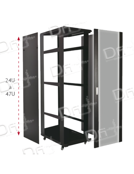 Baie Réseau 19" 42U 800x800 AV Vitrée - AR Pleine KIT- BR4288K - dfiplus