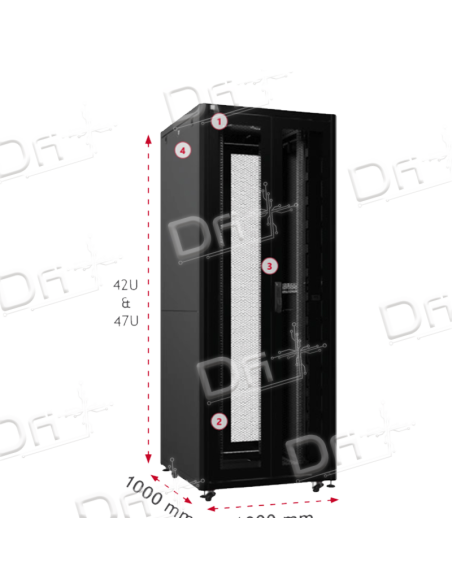 Baie 19" 42U 1000x1000 AV&AR Ajourées - B4211SA - dfiplus