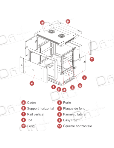 Coffret 19" 12U 600x450 Easy Poz Vitrée KIT - C1912645K - dfiplus