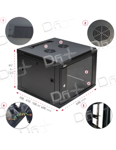 Coffret 19" 18U 600x600 Easy Poz Vitrée KIT - C191866K - dfiplus