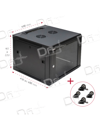 Coffret 19" 15U 600x600 Easy Poz Vitrée & Roulettes - C191566MR - dfiplus