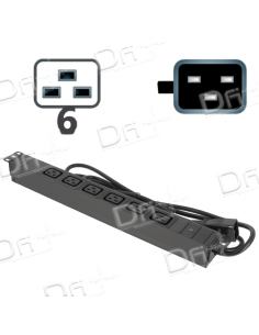 Bandeau 19" 6 Prises C19 & C20 Voyant - B1961920V - dfiplus