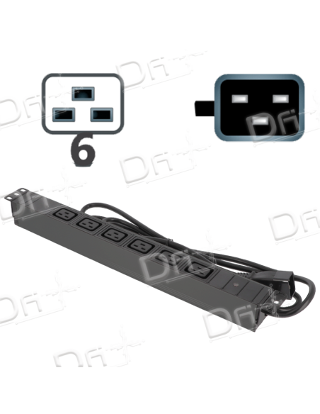 Bandeau 19" 6 Prises C19 & C20 Voyant - B1961920V - dfiplus Bandeau 19" 6 Prises C19 & C20 Voyant - B1961920V - dfiplus