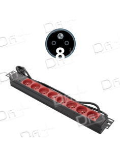 Bandeau 19" 8 prises Rouge CEE7/5 Voyant - B19875RV - dfiplus