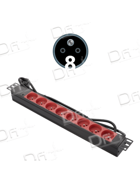Bandeau 19" 8 prises Rouge CEE7/5 Voyant - B19875RV - dfiplus