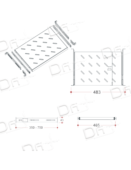 Plateau Coulissant 19 Inch 1U 750mm P1200mm - P19C751200 - dfiplus