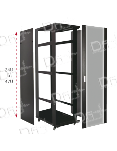 Baie Réseau 19" 24U 800x600 AV Vitrée - AR Pleine KIT- BR2486K - dfiplus